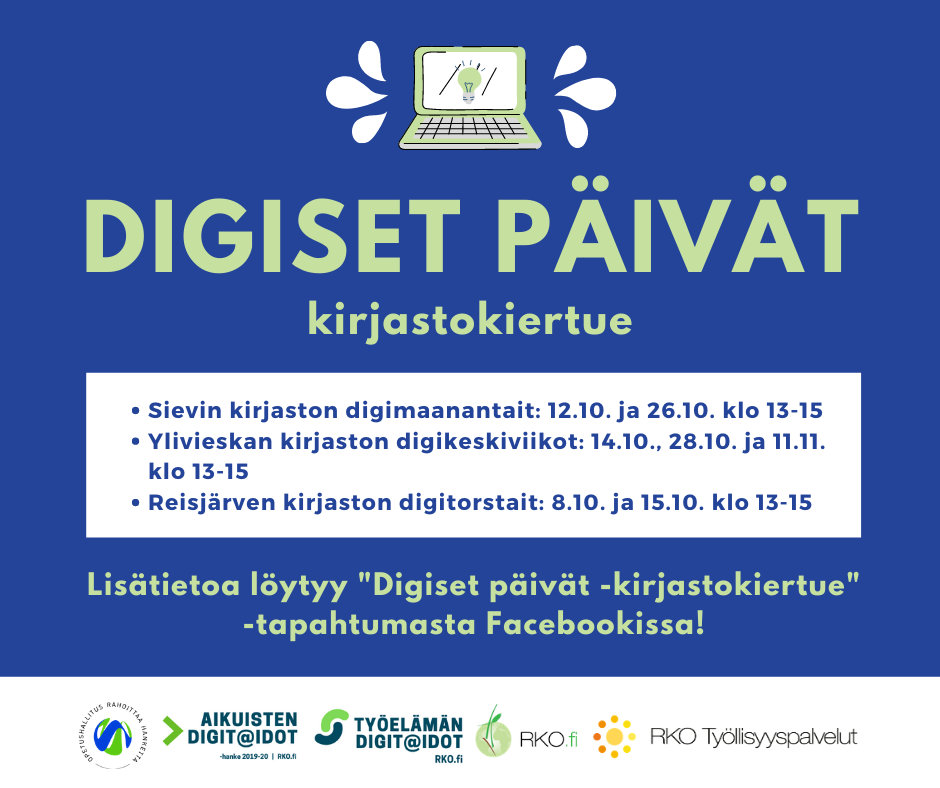 Digiset päivät -kirjastokiertue Sievi, Ylivieskan ja Reisjärven kirjastoissa syksyllä 2020n