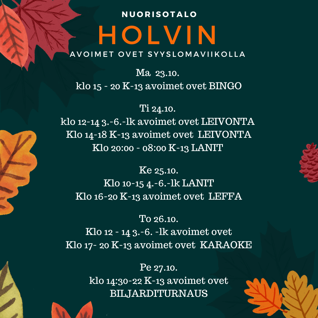 Syyslomalla nuorisotalo Holvissa toimintaa lapsille ja nuorille