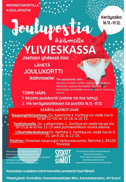 Joulupostia ikäihmisille Ylivieskassa. Jaetaan yhdessä iloa!