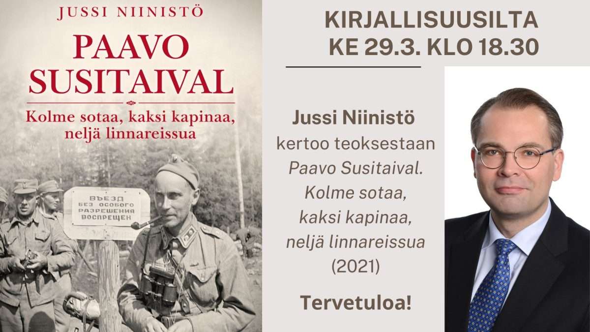 Jussi Niinistön kirjallisuusiltamainos.