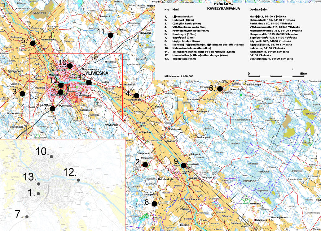 Ylivieskan liikuntapalveluiden pyöräilykampanjakartta 2024