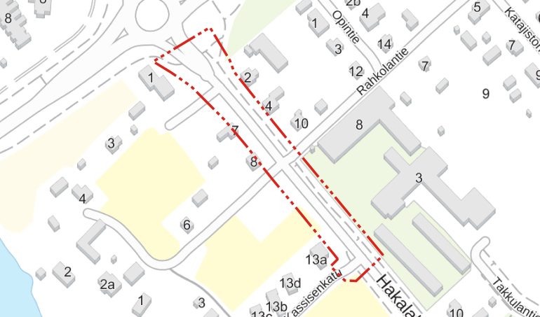 Hakalahdenkadun asemakaavan laajennus -kartta