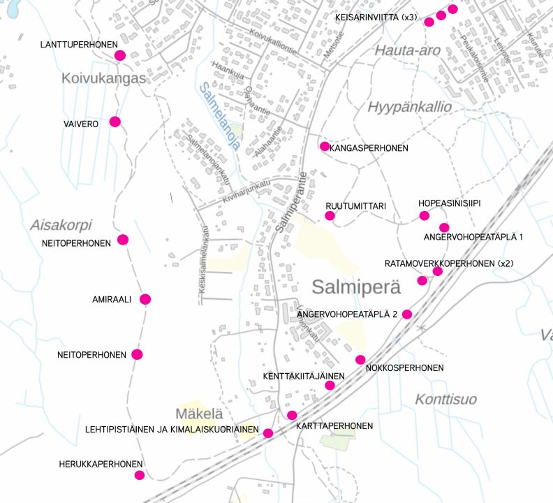 Kirsi Myllykankaan valokuvateosten sijainnit kartalla
