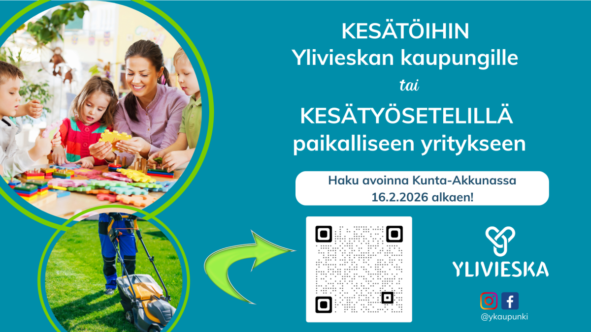 Ylivieskan kaupungin kesätyöhaku ja kesätyösetelihaku alkaen 16.2.2026