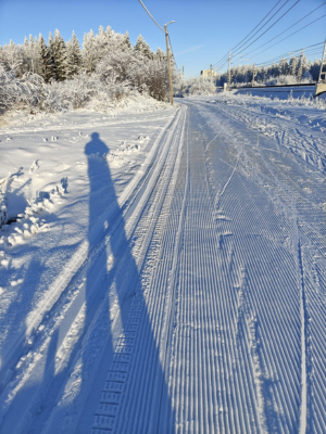 Hiihtolatu junaradan vieressä